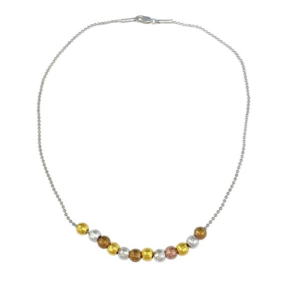 Tri Tone Disco Ball Bead Necklace | Italy Milor | Sterling Silver 925 | 17" - Picture 2 of 5
